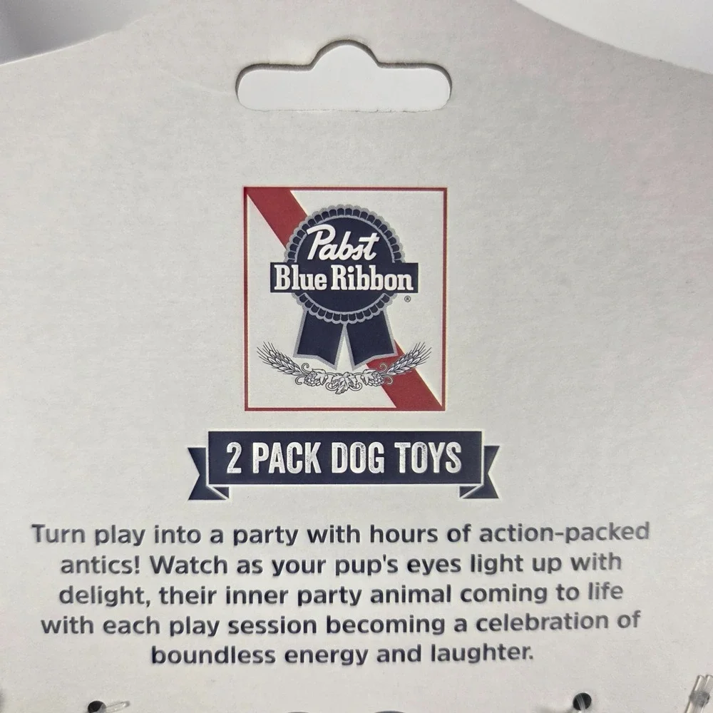 Pabst Blue Ribbon Dog Toy 2 Pack OS Multi New PBR Beer Can Plush Squeaky Novelty